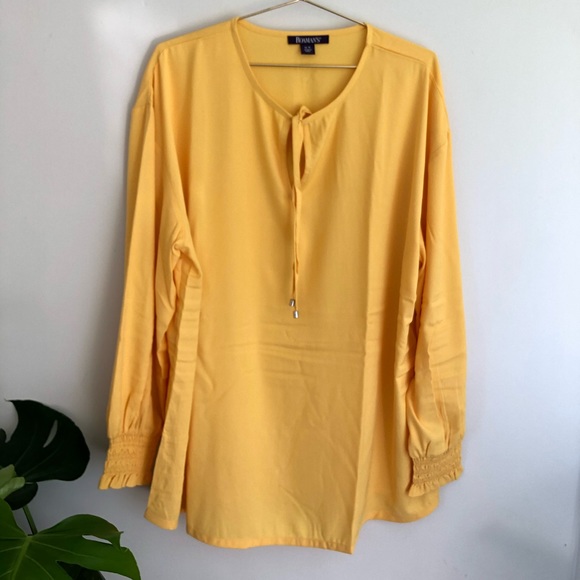 Roaman's Tops - Roaman’s plus size yellow tie neck blouse top